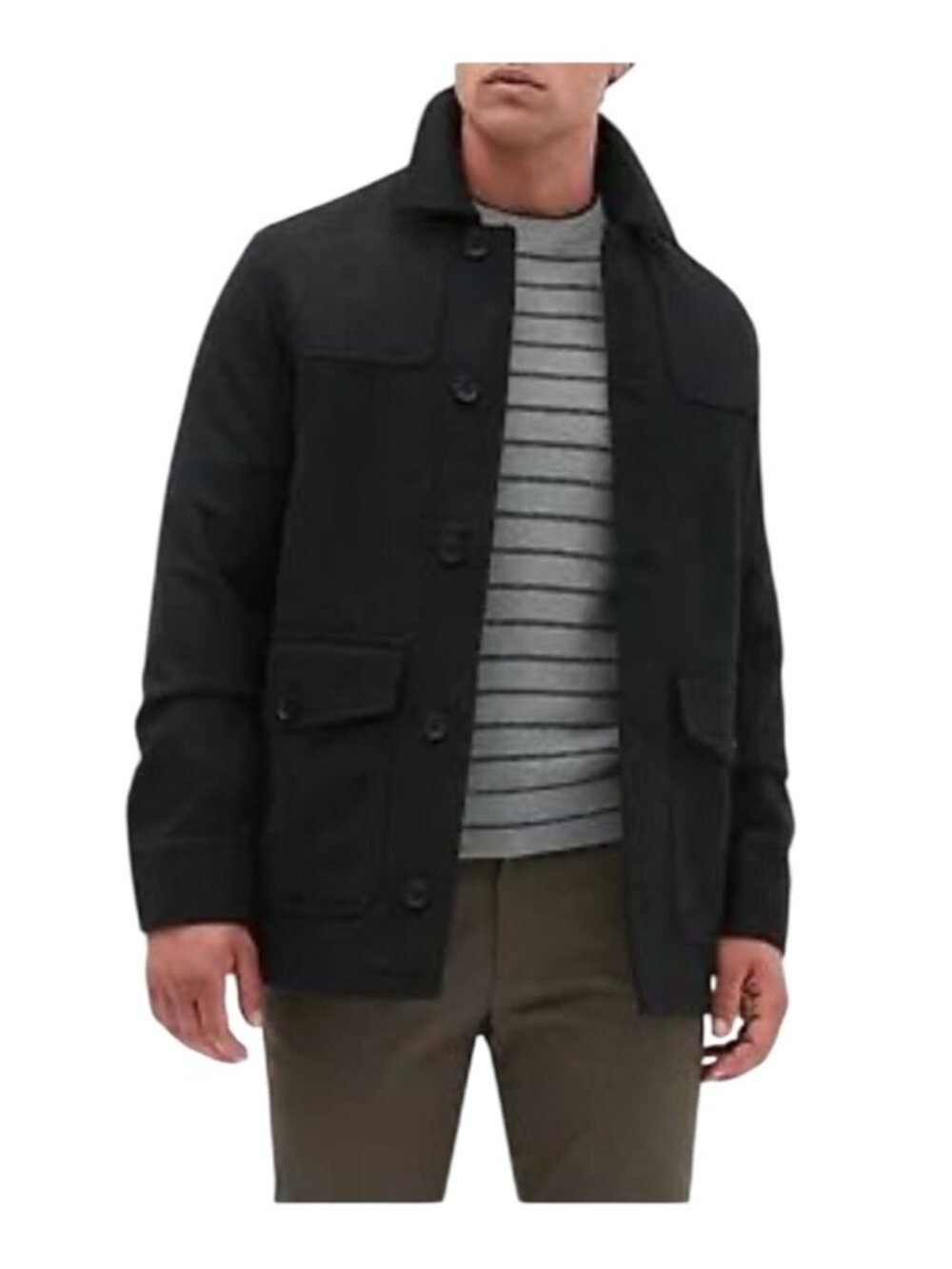 Banana Republic Mens Black Wool-Blend Button-Up Jacket With Pockets Size S